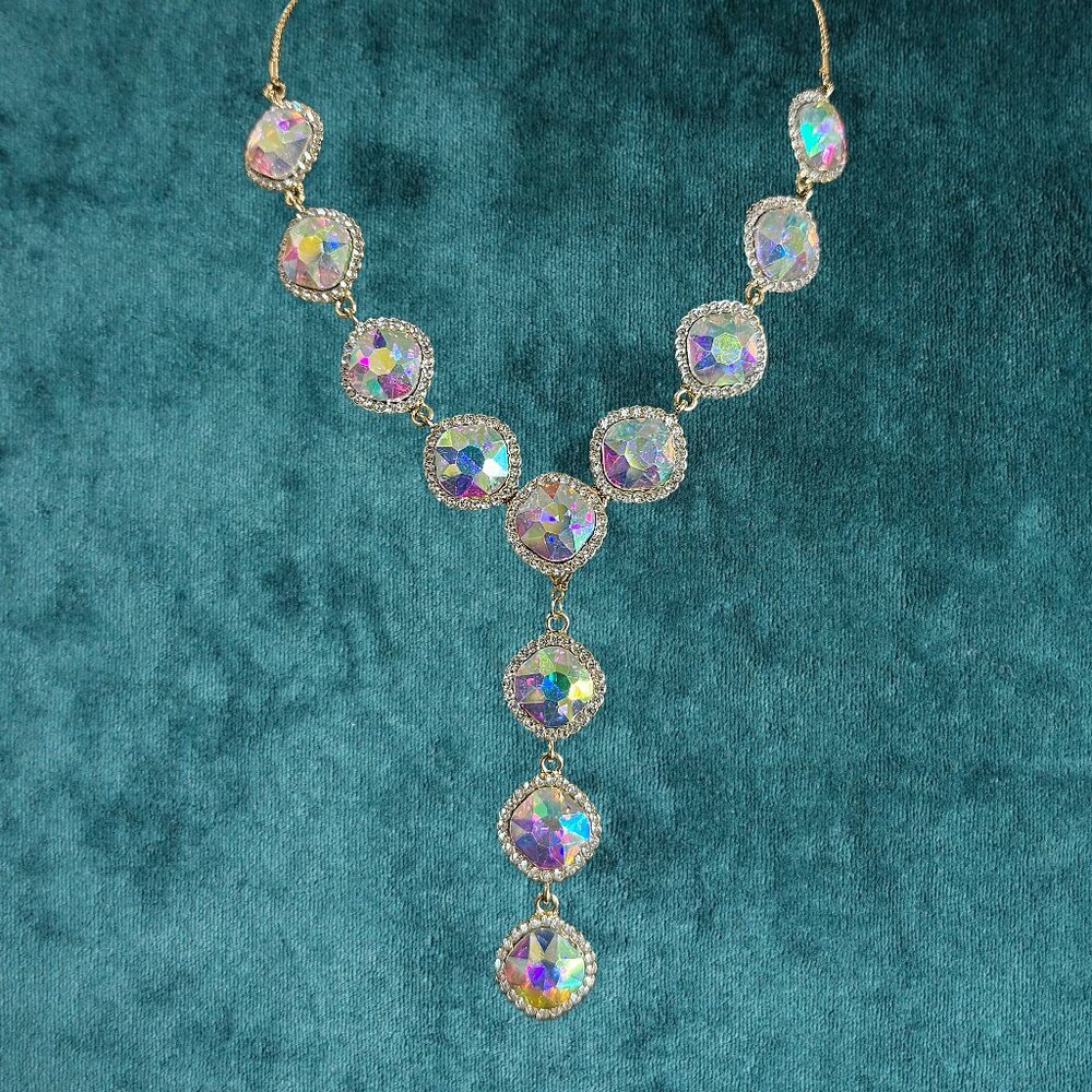 Aurora Crystal Y-Drop Necklace - Iridescent